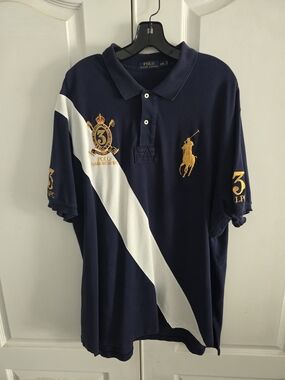 Polo Ralph Lauren Navy Polo with White Diagonal Stripe & Gold Crest